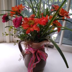 Pretty Flowers In Pottery Vase