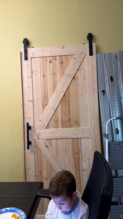36 x 84 inch unfinished British barn door with sliding hardware kit, solid wood, sliding door, double surface