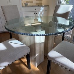 40 inch glass table with travertine