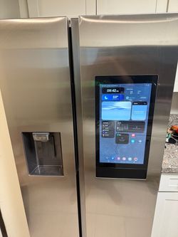 Shop Samsung Samsung - 36 in. Wide 21.5 cu. ft. Side-by-Side Counter Depth Smart Refrigerator with 21.5" Touch-Screen Family Hub - Stainless Steel
