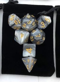 SmartDealsPro 7pc Gray Black Polyhedral RPG Dice Set D&D
