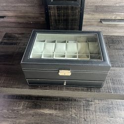 LEDREM 12-Slot Watch Box Organizer, 2-Layer Display Case with Glass Lid & Lock,