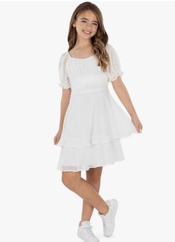 Girls White Tiered Chiffon Dress