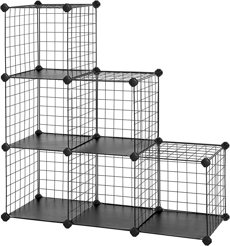 Metal Wire Cube Storage,6-Cube Shelves Organizer,Stackable Storage Bins, Modular Bookcase, DIY Closet Cabinet Shelf, 36.6”L x 12.2”W x 36.6”H, Black