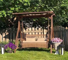 PURPLE LEAF Wicker Porch Swing 2 Person with PVC Canopy and Solar LED Light
