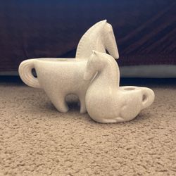 Anthropologie Stoneware Horse Duo Figure Figural Candle Holder Crackled Design