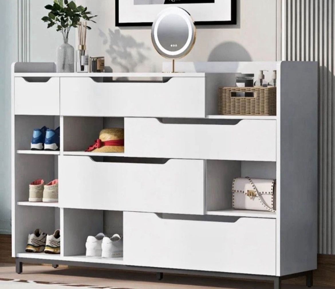 Modern Shoe Rack Organizer for Entryway, Wood Shoe Storage Cabinet with Drawers and Shelves Free Standing Shoe Cabinet for Hallway Living Room Bedroom