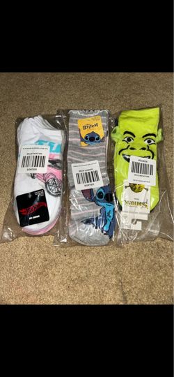 Stitch, hot wheels, shrek socks
