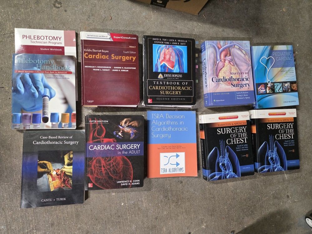 Massive Cardiothoracic & Cardiac Surgery Textbook Bundle + Phlebotomy Books (11 total) - Med School / Residency
