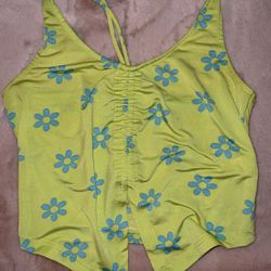 Green floral crop top