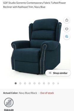 GDF Studio Sorrento Contemporary Fabric Tufted Power Recliner with Nailhead Trim, Navy Blue