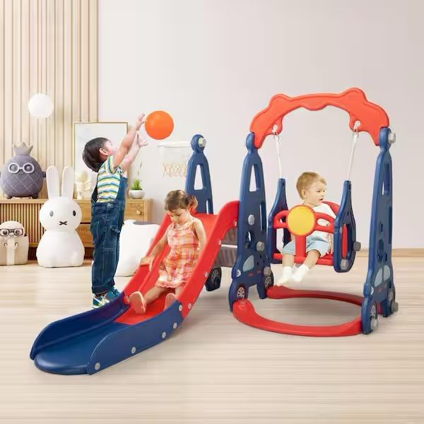 Kids Slide and Swing Set, 3 in 1  Toddler Climber Playset Indoor Outdoor Playground, Blue Red, NEw
