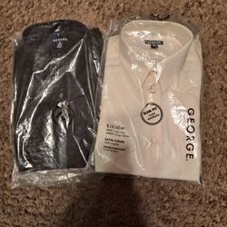 Men's George Slim Fit Blk & Satin Stripe Shirts Size Large 42-44-$15.00 Each