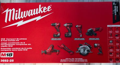 Milwaukee 8 tool kit M18 18-Volt Lithium-lon Cordless Combo Kit (8-Tool) with (2) Batteries Charger