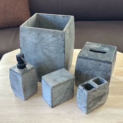 Natural slate stone bathroom set / trash bin, soap pump, tissue box