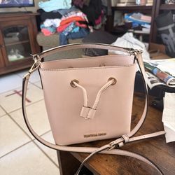 Light Pink Michael Kors Greenwich Small Saffiano Leather Bucket Bag.