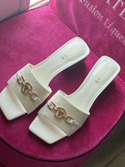 White GUESS Slide Sandals