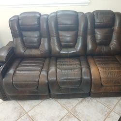3 Seat Power Recliner Leather Couch