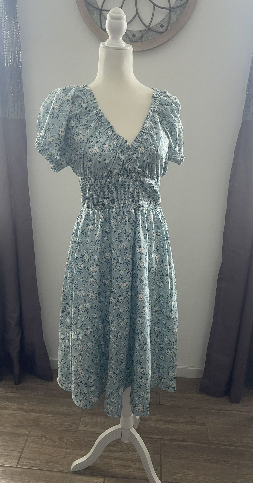Blue Floral Dress, Size Large 