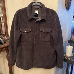 VUORI Men Gray Sherpa Fleece Lined Snap Button Shirt Jacket Size Medium