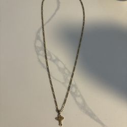 Gold Women’s Or Children Figaro Chain with Cross Pendant 