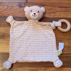 everearth global bear lovey Plush Security Blanket Brown Striped Pacifier Holder