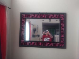 Large zebra pink n black mirror
