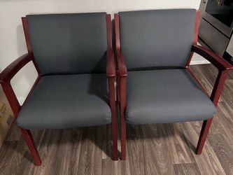 Pair of 2 - Wood Frame Upholstered Armchair / Office Guest Chair