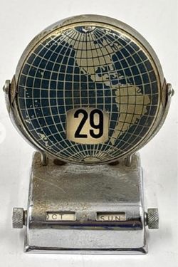 Vintage MCM Metal Flip Calendar World Map Perpetual Calendar Globe Japan