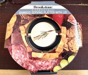 Brookstone 5- Compartment Bamboo Serving Platter With Lid - New in Package