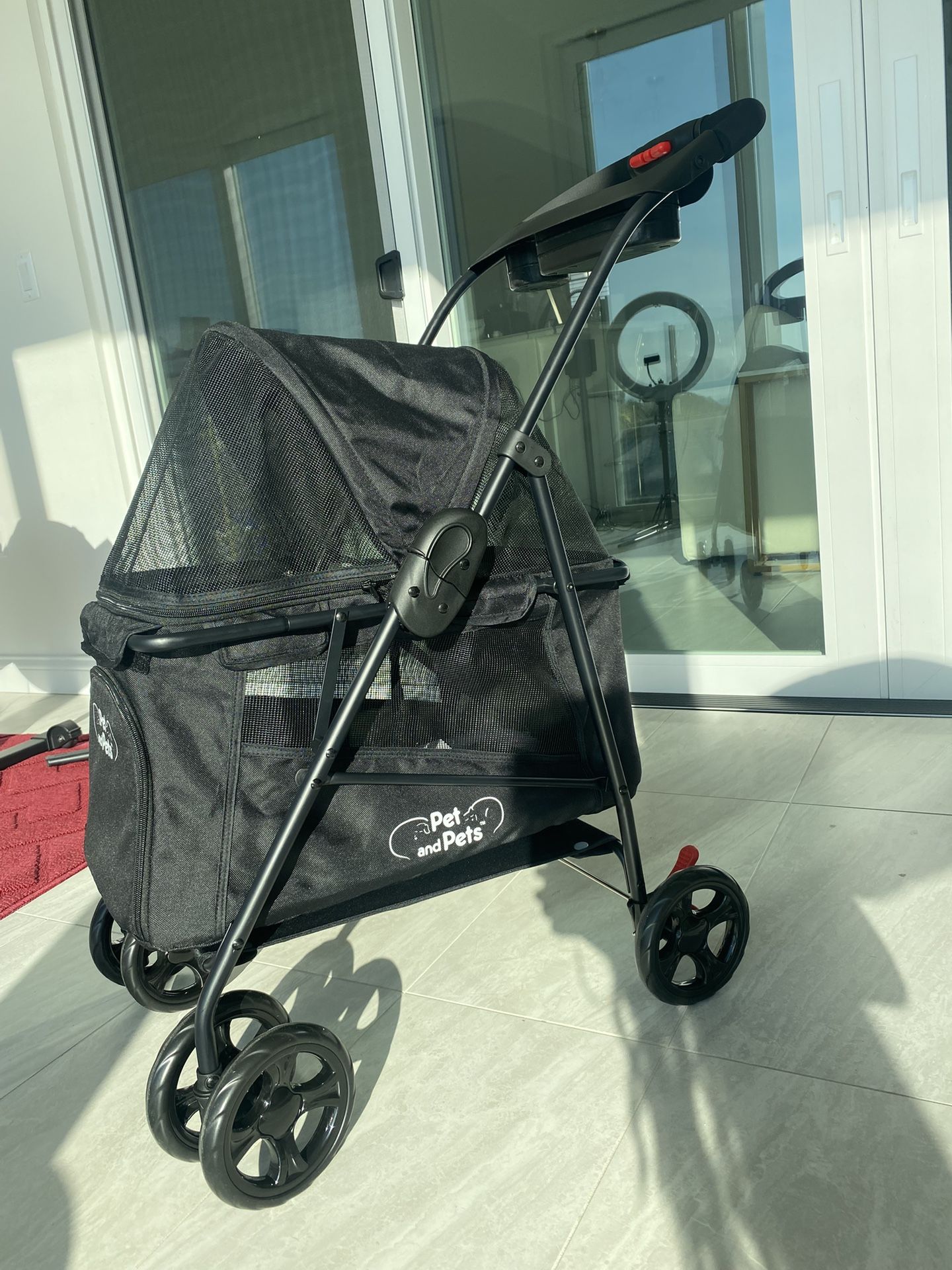 Black Pet Stroller For Dogs, Cats, Small Animals Up To 45 Pounds