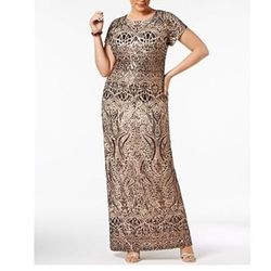 Betsy & Adam $369 Womens 16W Brown Sequined Short Sleeve Dress Sold Out
