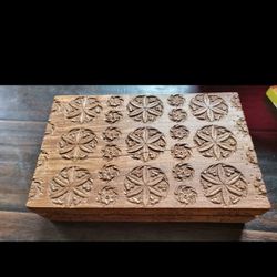 Handcarved Hinged Decorative Wooden Box Lined  Felt Lined Vintage