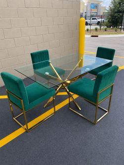 Glass Top Dining Table Set with 4 Chairs