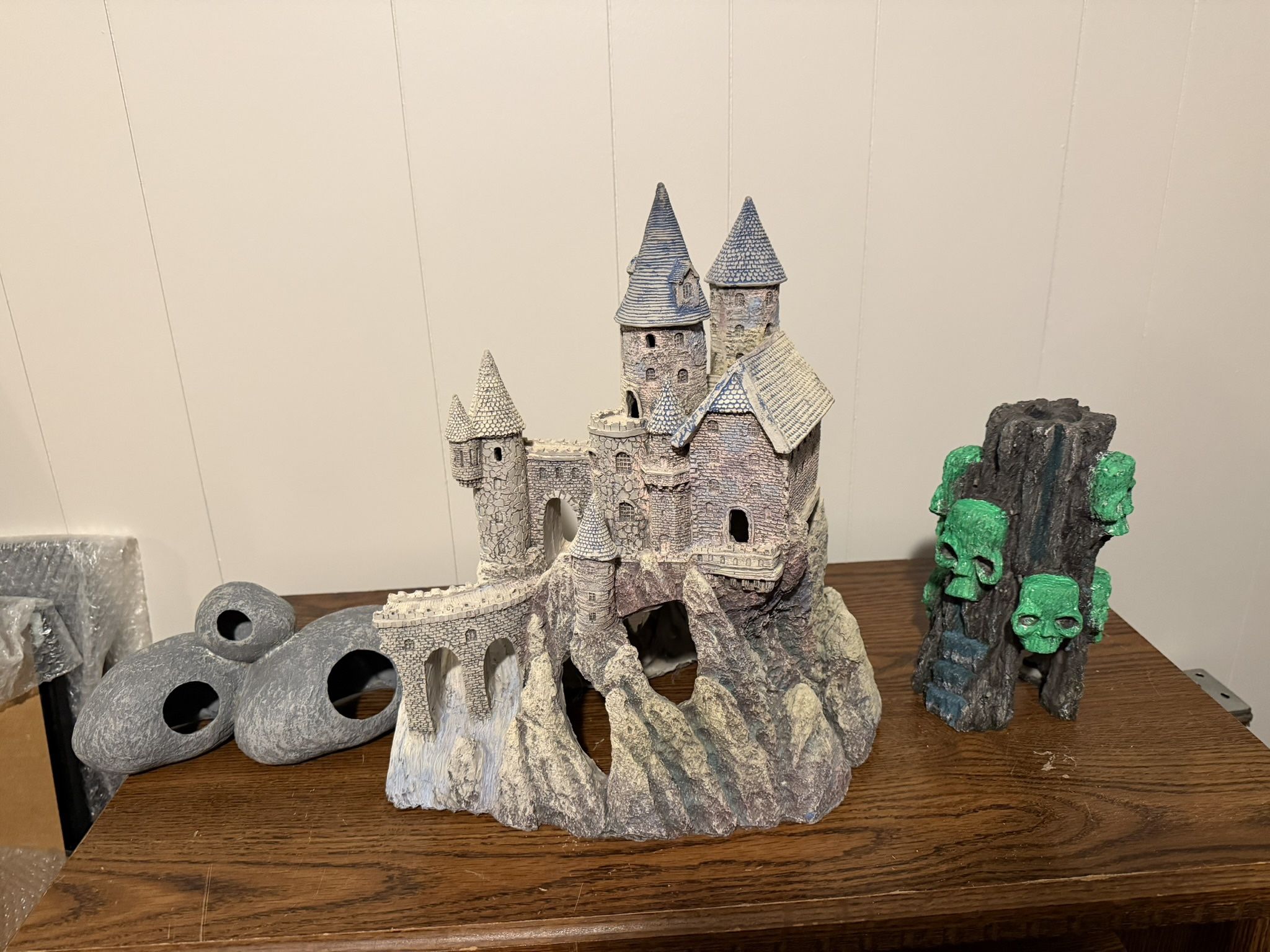 Multiple Different Aquarium, Decorations, And Filter