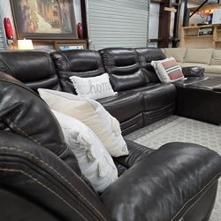 Brown Power Reclining Leather Sectional w/ Chaise – Delivery Available