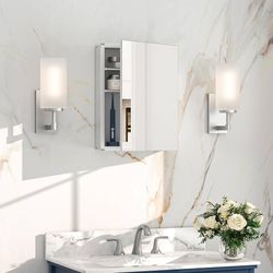 Small-Sized Medicine Cabinet 14 x 18 Inch, Assembly Required, Mini Medicine Cabinet Mirror for Compact Bathroom, Free Adjustable Shelves, Wall Mount o