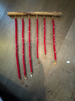 Red Beaded Necklaces with Gold Charms – Set of 5
