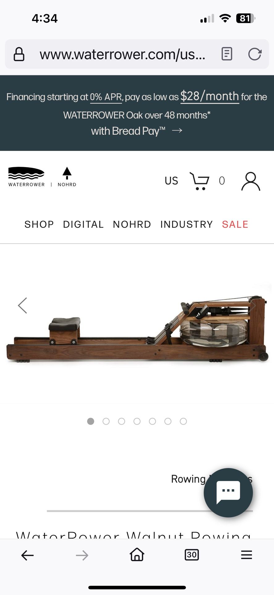 WaterRower Rowing Machine w/ Walnut Wood
