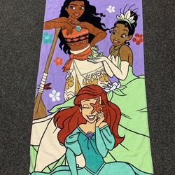 Disney Princess My Little Mermaid, Moana, Tiana large 27”x57” terry beach towel - used once 