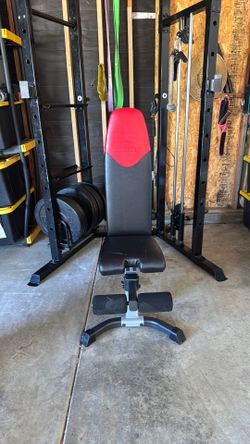 Workout rack with bench and weights