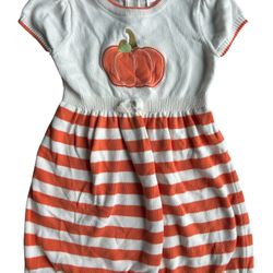 Gymboree 4T Pumpkin Striped Dress Orange Cream Short Sleeve Thanksgiving