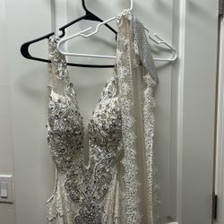 White Beaded Dress With Neck Veil