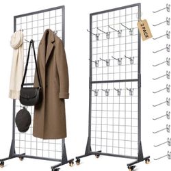 Grid Wall Panels Display Stand 2'x5.3' Ft, Display Rack with T-Base Locking Wheels Freestand