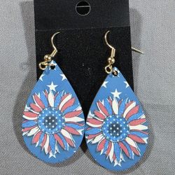 Teardrop Earrings Sublimated With Patriotic Flower Design