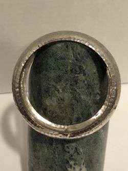 Vintage silver tone hammered bangle large