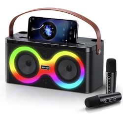 Karaoke Machine, Portable Bluetooth Speaker with 2 Wireless Microphones