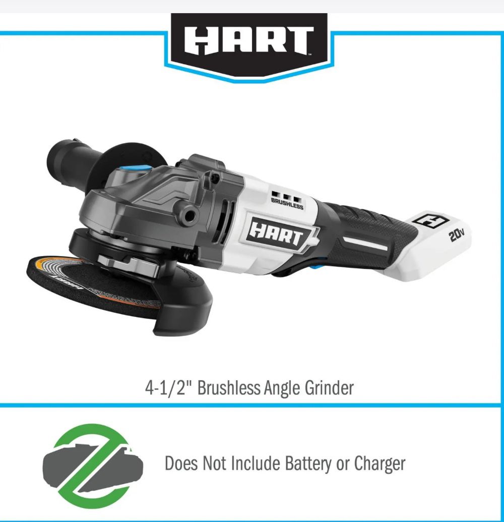 HART 20-Volt Brushless 4-1/2-inch Angle Grinder/Cutoff Tool (Battery Not Included)