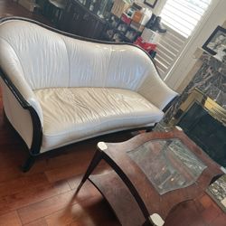 Modern Antique Mahogany Leather Couch Set 