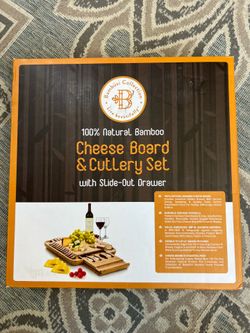 Belmint Bamboo Cheese Board & Cutlery Set with Slide-Out Drawer MAT-CB2